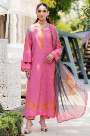 Pakistani Unstitched Lawn Purplish Pink Three Piece
