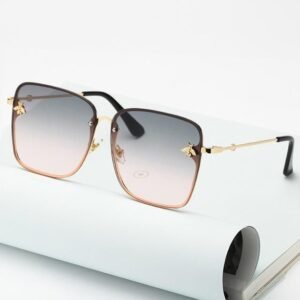 Silver BlackNew Fashion Lady Oversize Rimless Bee Women Men Small Bee Glasses Gradient Glasses Female UV400 Sunglasses
