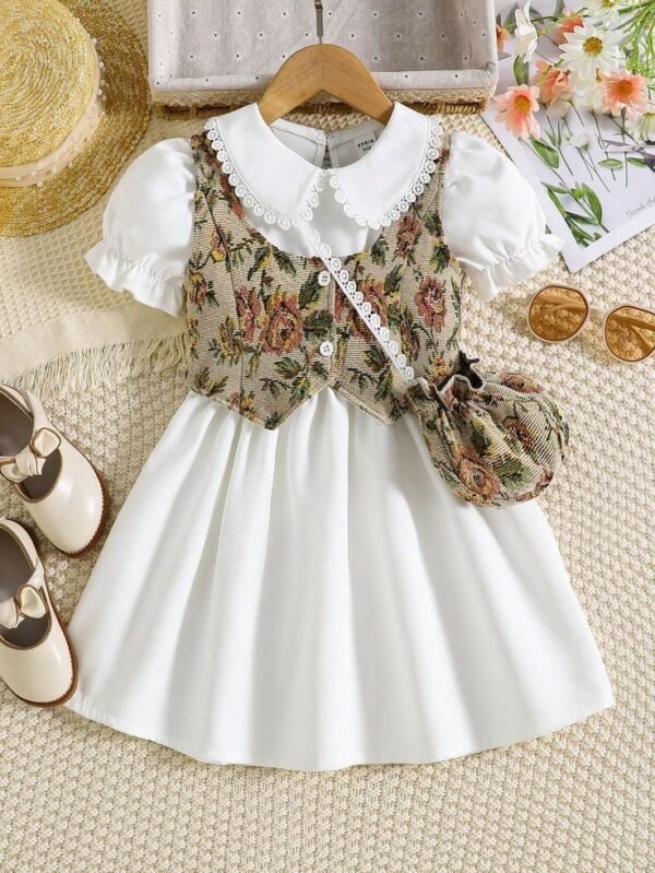 New Summer Sister Match Outfits Pink Princess Dress Sister Baby Girls Clothes Puff Sleeve Floral Romper Cotton Dress One-Pieces